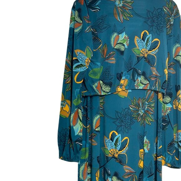 Floral Teal Two-Piece Dress with Long Sleeve Top By Iman Size L #D-6-6-0 - Picture 5 of 15